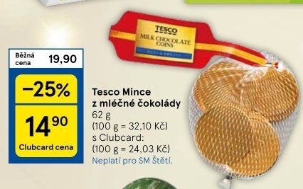Čokoládové mince Tesco