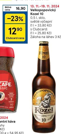 Pivo světlé výčepní 10°Velkopopovický Kozel