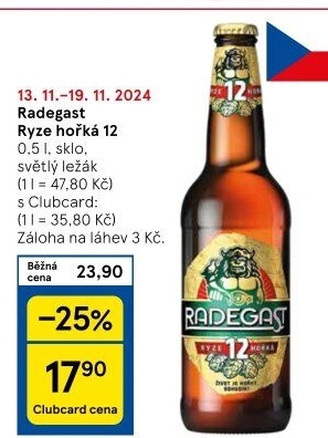 Pivo světlý ležák 12° Ryze hořká Radegast
