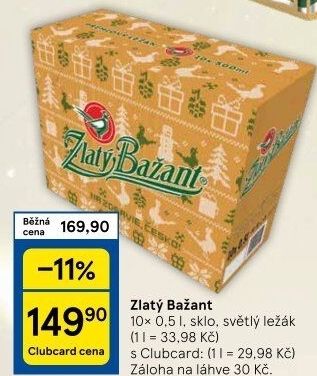 Pivo světlý ležák 12° Zlatý Bažant