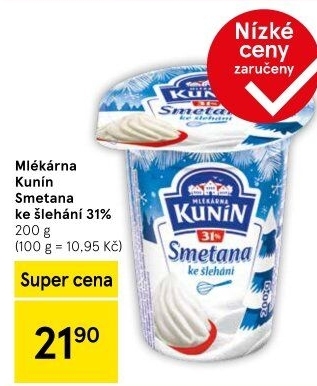 Smetana ke šlehání Mlékárna Kunín 31%
