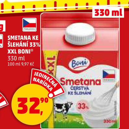 Smetana ke šlehání Boni 33%