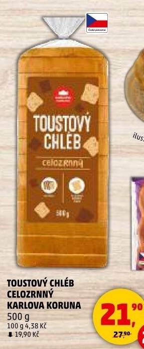 Toustový chléb celozrnný Karlova Koruna