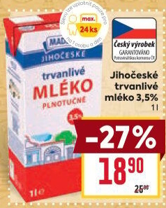 Mléko trvanlivé Jihočeské Madeta - 3,5% plnotučné