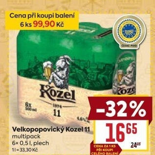 Pivo světlý ležák 11° Medium Velkopopovický Kozel