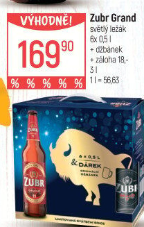 Pivo světlý ležák 11° Grand Pivovar Zubr - dárkové balení