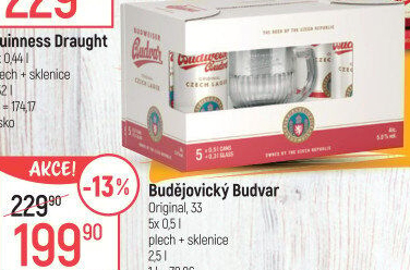 Pivo světlý ležák Budweiser Budvar - dárkové balení