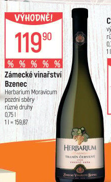 Víno Tramín červený Herbarium Moravicum Zámecké vinařství Bzenec - pozdní sběr