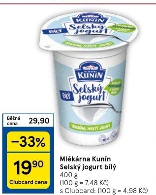 Bílý jogurt selský Mlékárna Kunín