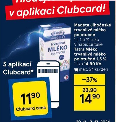 Mléko trvanlivé Jihočeské Madeta - 1,5% polotučné