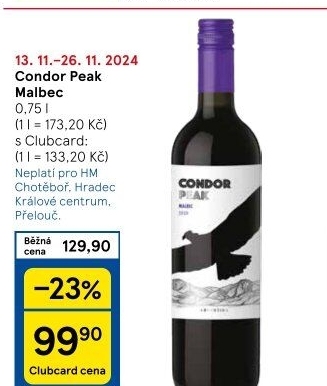Víno Malbec Condor Peak