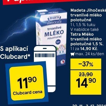 Mléko trvanlivé Jihočeské Madeta - 1,5% polotučné
