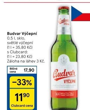 Pivo světlé výčepní Budweiser Budvar