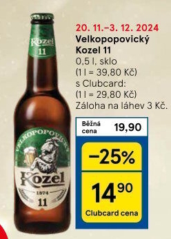 Pivo světlý ležák 11° Medium Velkopopovický Kozel