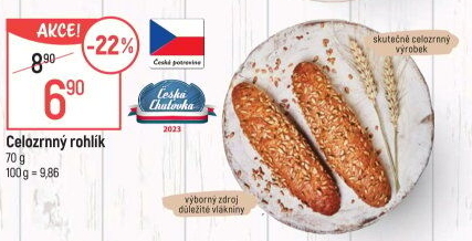 Celozrnný rohlík