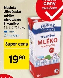 Mléko trvanlivé Jihočeské Madeta - 3,5% plnotučné