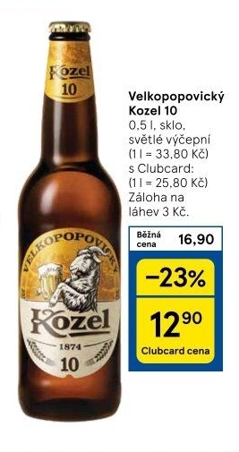 Pivo světlé výčepní 10°Velkopopovický Kozel