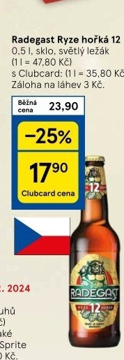 Pivo světlý ležák 12° Ryze hořká Radegast