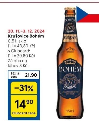 Pivo světlý ležák Bohém Krušovice