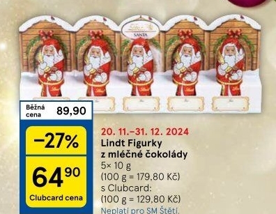 Čokoládové figurky vánoční Lindt