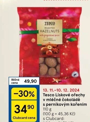 Lískové ořechy v čokoládě Tesco