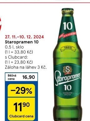 Pivo světlé výčepní 10° Staropramen