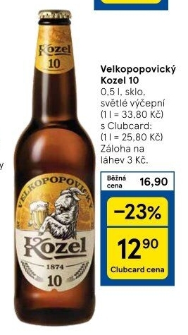 Pivo světlé výčepní 10°Velkopopovický Kozel
