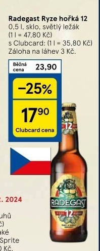 Pivo světlý ležák 12° Ryze hořká Radegast