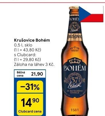 Pivo světlý ležák Bohém Krušovice