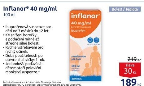 Sirup proti horečce a bolesti pro děti Inflanor