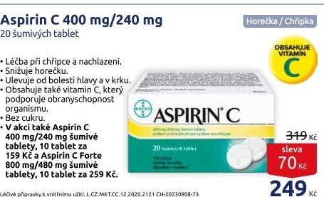 Šumivé tablety proti chřipce a nachlazení Aspirin C Bayer