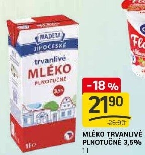 Mléko trvanlivé Jihočeské Madeta - 3,5% plnotučné