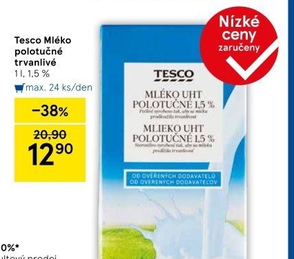 Mléko trvanlivé Tesco - 1,5% polotučné