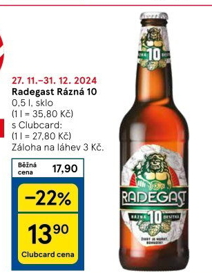 Pivo světlé výčepní Rázná 10° Radegast