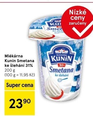 Smetana ke šlehání Mlékárna Kunín 31%
