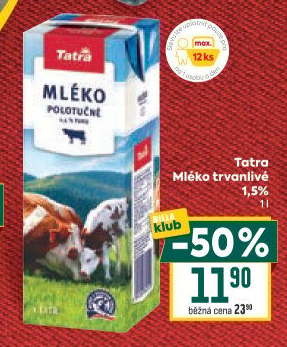 Mléko trvanlivé Tatra - 1,5% polotučné