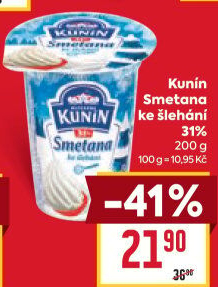 Smetana ke šlehání Mlékárna Kunín 31%