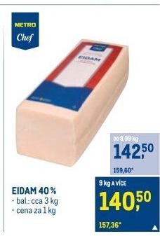 Sýr Eidam 40% Metro Chef