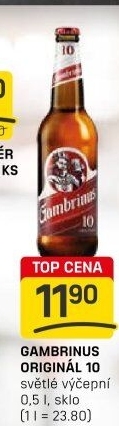 Pivo světlé výčepní Originál 10° Gambrinus