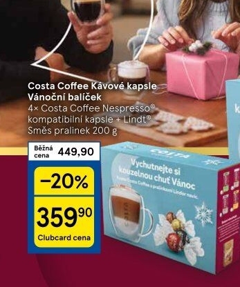 Dárkový balíček kávové kapsle Nespresso Costa Coffee + směs pralinek Lindt