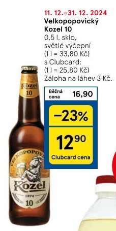 Pivo světlé výčepní 10°Velkopopovický Kozel