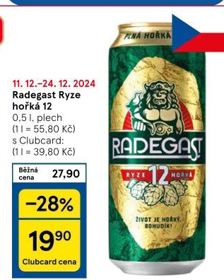 Pivo světlý ležák 12° Ryze hořká Radegast