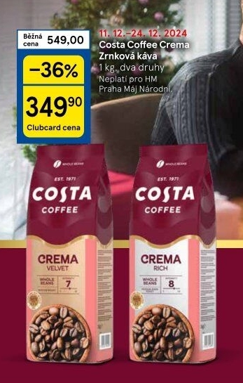 Zrnková káva Crema Costa Coffee
