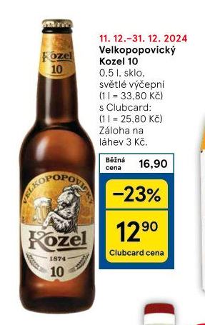 Pivo světlé výčepní 10°Velkopopovický Kozel