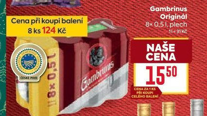 Pivo světlé výčepní Originál 10° Gambrinus