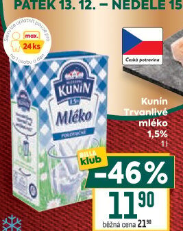 Mléko trvanlivé Mlékárna Kunín - 1,5% polotučné
