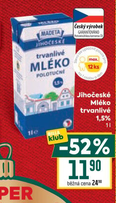 Mléko trvanlivé Jihočeské Madeta - 1,5% polotučné