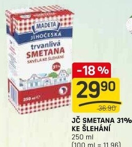 Smetana ke šlehání trvanlivá Jihočeská Madeta 31%
