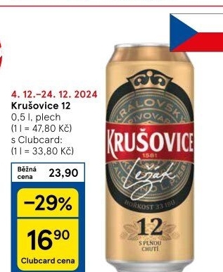 Pivo světlý ležák Královský 12° Krušovice