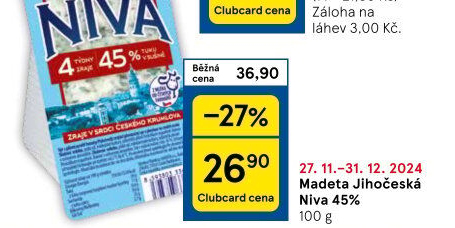 Sýr Niva Jihočeská 45% Madeta